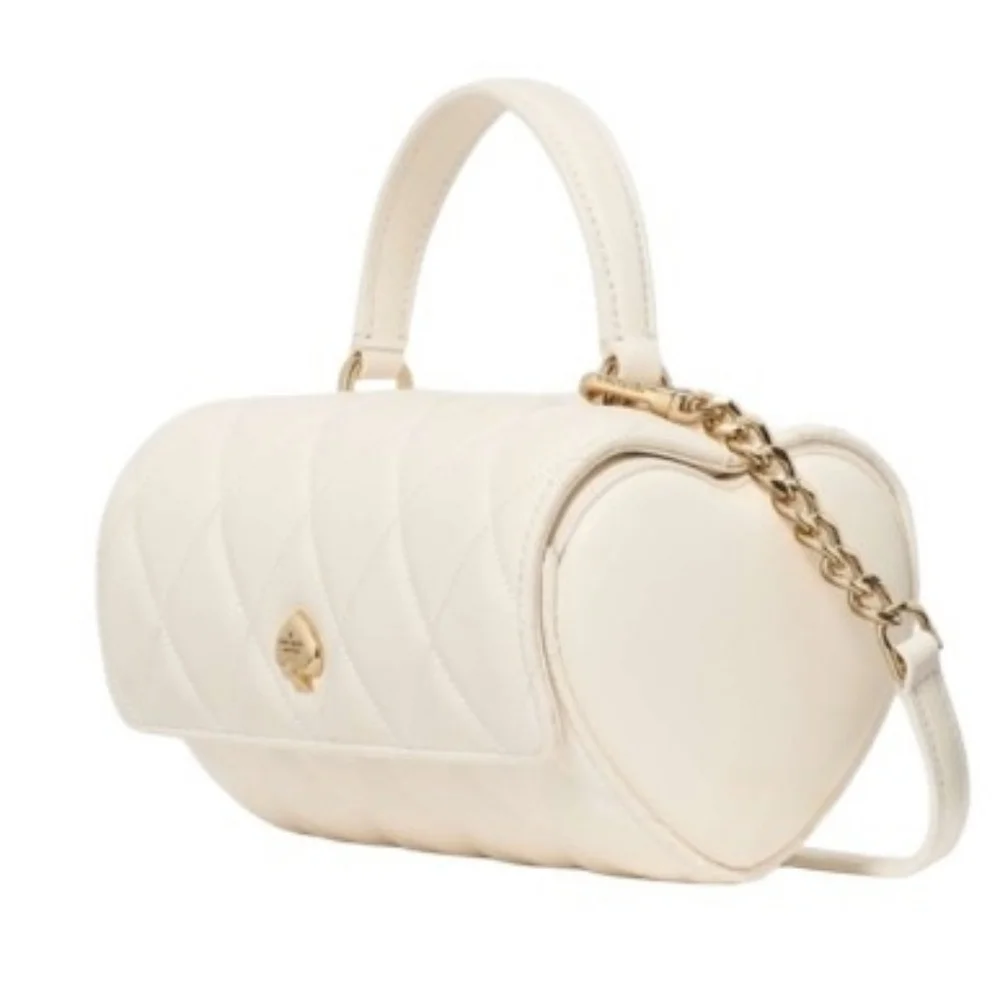 NWT NEW Kate Spade ♠️ White Quilted Heart-Shaped Barrel Crossbody Top Handle Bag